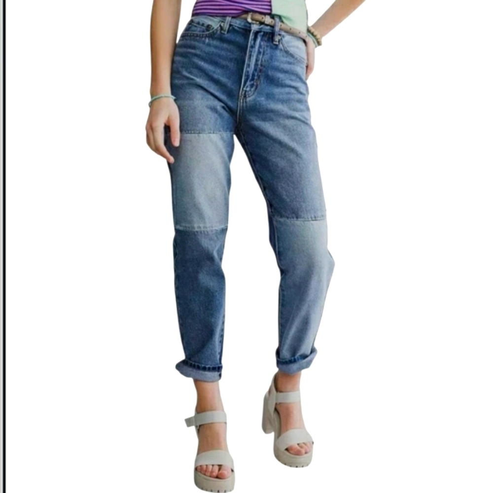 Gilded Intent Patchwork 90s Straight Denim Jeans … - image 1